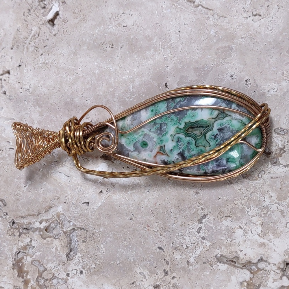 Copper Wire Wrapped Stone Pendant